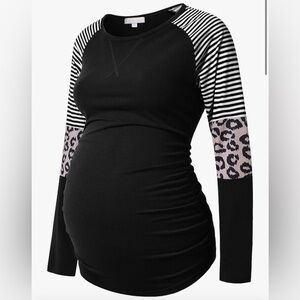 Black and Gray Striped Long Sleeve Top Maternity